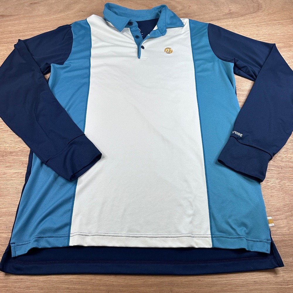 Burton DRYRIDE Long Sleeve Polo Shirt Mens L Navy/Teal Performance Thumbhole